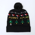 Black Christmas knitted beanie with LED lights, snowflake patterns and Merry Xmas text - Black Christmas Tree