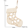 Wooden Christmas stocking ornament with snowflake cutouts and size labels 17x9.5cm - Christmas Sock Style