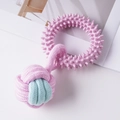 Rosa TPR-Ring und minzgrünes Baumwollseil-Spielzeug zur Zahnpflege für Haustiere - Ring mit Seil Molar-Ball / 20cm / Rosa