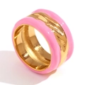 Poliert mit 18K Gold beschichtet Ring mit breitem Band und rosa Emaille-Finish - US 6 / Gold-Rosa