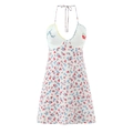 Mini abito bianco floreale con ricamo di ciliegie e scollo all'americana chic - XS / Bianco Floreale