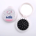 Pink portable folding hairbrush with mirror and cute cartoon elephant and hello design - Elephant Dots