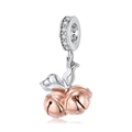 925 silver rose gold bow bell charm with zircon stones for DIY bracelets - Double Bells
