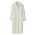 Detail of cream white wool coat featuring notch lapels and five-button single-breasted closure - S / White