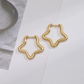 Minimalist 18K gold plated titanium steel star stud earrings with hollow design - Gold Hoop Star Earrings