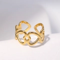 Adjustable gold heart hollow ring in stainless steel with a minimalist open design - Gold Heart Cutout Style (JR027)