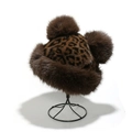Winter-Kunstpelzhut mit Leopardenmuster und Bärenohren auf einem Metallständer - M (56-58cm) / Dunkelkaffee Leopard (D)