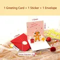 Pink gingerbread man 3D Christmas card set with red envelope and sealing sticker - Style B - Christmas Melody 3D Card