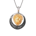 Colgante de cabeza de león hip hop dorado con cristales y cadena de plata trenzada - Sin Cadena - Colgante de Cabeza de León Bicolor (KP80272-BD)