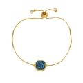 Adjustable 18k gold plated box chain bracelet with teal glitter rectangular charm - Blue