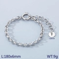 Silver stainless steel chain bracelet with a 10mm round letter T tag and spring clasp - Silver - Letter T (KB186409-Z)