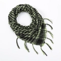 Detail of military tactical shemagh scarf featuring green and black checkered pattern with fringe - Autumn Green