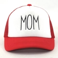Gorra de béisbol roja y blanca con bordado 3D de MOM y malla trasera de algodón lavado - Rojo Blanco MOM Bordado Mesh Trucker Hat