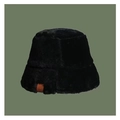 Thick plush black bucket hat for women with fluffy faux fur and ear protection - M (56-58cm) / Faux Rabbit Fur Bucket Hat Black
