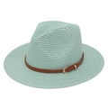 Summer Panama straw hat in mint green with thin brown leather belt and golden buckle - Mint Green