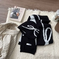 Knitted beanie and scarf set featuring black and white jacquard patterns for women - Black Zirconia Set