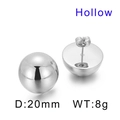 Minimalist silver 20mm hollow ball stud earrings in polished stainless steel - 20mm Steel Color