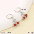 Cute silver hoop earrings with red crystal cherry charms and textured leaf details - Faceted Red Gemstone Cherry Silver Hoops (KE119994-GC)