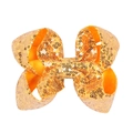 Detail view of a 5-inch orange yellow sequin hair bow with shiny metallic finish - Yellow
