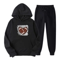 Survêtement noir à capuche avec imprimé graphique rugby et cœur sur tissu uni - S (L) / Haut Et Bas / Noir 6 (Motif de Cœur de Football)