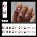 Short pink press-on nails with black and gold leopard print design set of 24 pieces - Pink Leopard (W384-Glue Type)
