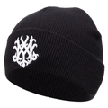 Bonnet en maille noire avec broderie gothique blanche sur revers pour le style d'hiver - M (56-58cm) / Noir / Broderie Blanche