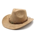 Classic camel faux suede western cowboy hat with braided leather band and skull buckle - M (56-59cm) / Camel