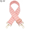 Macro shot of wide pink houndstooth bag strap with adjustable gold alloy swivel hooks - Silver Clasp / Light Pink (Q-22)