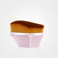 Pink hexagonal foundation brush with dense gradient bristles and a clear dust cover - Curved Head (With Dust Box) / Pink