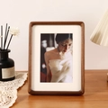 Premium black walnut solid wood photo frame with rounded R-corners and beige matting - Black Walnut