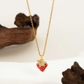 Exquisite gold-plated strawberry pendant necklace with red enamel and sparkling zircons - Red Strawberry Necklace Gold