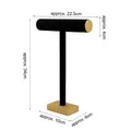 Black velvet T-bar jewelry stand with gold base and detailed dimension markings - T-Shape Necklace Stand (Black Velvet)