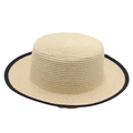 French dome straw hat with black edge binding for sun protection and summer style - Beige