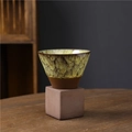Japanese style stoneware mug with amber crackle glaze finish on a rustic base - 200ml / Kiln Yellow
