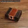 Vintage wooden jewelry box with metal studs and clasp, size 14.5x11.7x5.5cm in grey wood grain - Imitation Copper Storage Box - Distressed Gray - No Lock