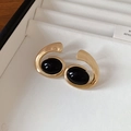 French vintage style gold spiral earrings featuring an oval black resin stone inlay - 925 Silver Needle / Small / Black