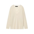 Elegant off-white wool blend knit sweater with delicate floral lace V-neckline - S / Off White