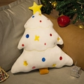White Christmas tree shaped plush pillow with colorful embroidered dots on sofa - Pentagram White Tree