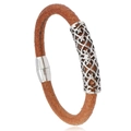 Bracciale in pelle intrecciata marrone da uomo con decori a cuore d'argento e chiusura magnetica - Tipo A-Motivo a Voluta