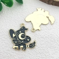 Halloween black cat charm with witch hat and broom in gold-plated metal finish - Halloween Cat Riding Broom (30x28mm)