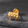 Mens piercing stud earring in polished gold vampire tooth design with black rubber back - Fang Style (S209)