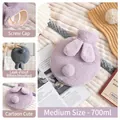 Plush faux rabbit fur hot water bottle 700ml in purple and grey with leak-proof screw cap - 700ml / Round / Purple