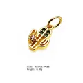 Gold cactus pendant with green and pink zircons for bracelets and necklaces, 6.5x10.5mm - Cactus
