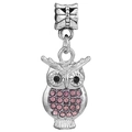 Pink rhinestone owl charm pendant with silver alloy finish for DIY luxury jewelry - Pink Purple Rhinestone Owl Pendant (#12)