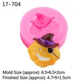 Pink silicone pumpkin skull mold with finished Halloween fondant figures and dimensions - 2# Pumpkin with Witch Hat / Pink