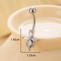 Silver stainless steel belly button ring with flower zircon pendant measuring 1.43cm - Floral Style (5#) / 1.43cm x 1.23cm / Silver