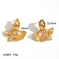 Detail of 18k gold leaf earrings with pearls and crystals including 26mm size measurements - Pearl Ginkgo Leaf Style (TE60607)