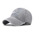Macro detail of white Mama embroidery on grey washed cotton vintage baseball cap - Adjustable / Gray