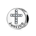 Charm in argento S925 con incisione Justice e pendente a croce con zirconi - Giustizia