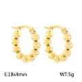 Polished gold stainless steel C-shaped ball bead earrings, size 18x4mm, weighing 5g - Small Beaded Hoop (18x4mm)